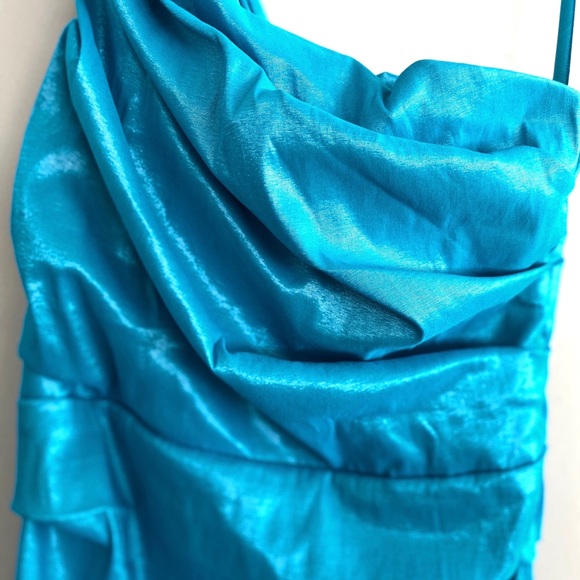 ***SOLD***SOLD***LE CHÂTEAU Néon Blue One Shoulder Cocktail Dress M - Picture 4 of 8